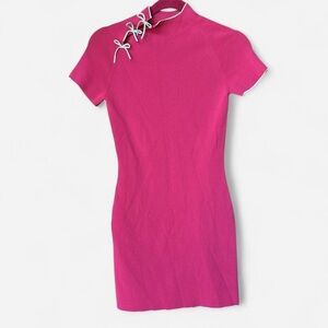 Zara Pink Short Sleeve Dress with Lace-Up Detail